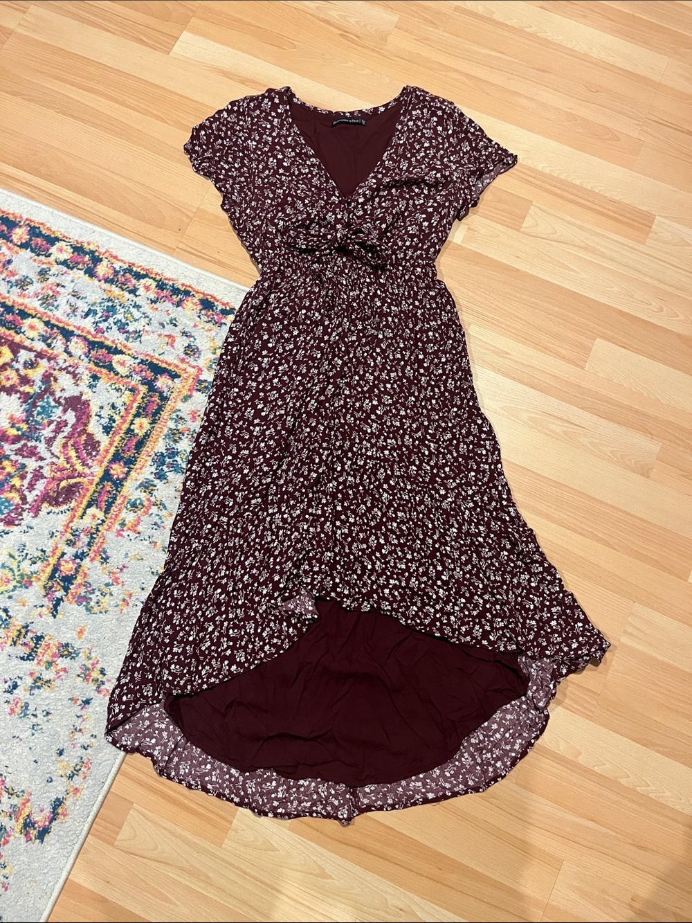 Abercrombie & Fitch Burgundy Floral Tie-Front High-Low Dress